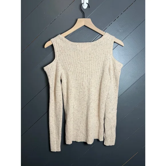 Women's Anthropologie Quinn Sweater M Beige Multi Wool Cashmere Cold Shoulder - Picture 4 of 4
